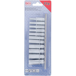 Jeu de douilles, six pans, longues | 6,3 mm (1/4") | 4 - 13 mm | 11 pièces