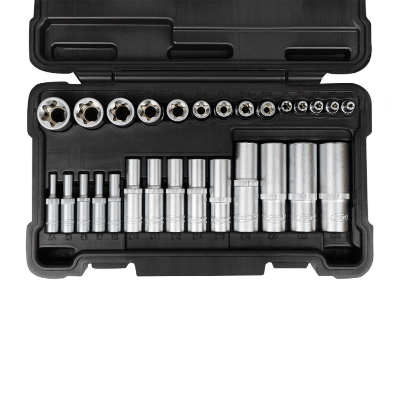 JEU DE 28 DOUILLES TORX COURTES ET LONGUES ZINGUÉES JEU DE 28 DOUILLES TORX COURTES ET LONGUES ZINGUÉES