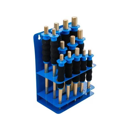 Jeu de chasse-goupilles / pointeaux / burin plat | avec protection des mains | 13 pcs.