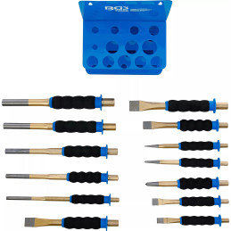 Jeu de chasse-goupilles / pointeaux / burin plat | avec protection des mains | 13 pcs.