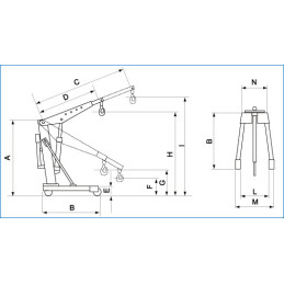 Grue d'atelier 1000 kg avec pompe hydraulique double effet