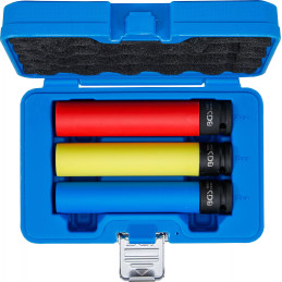 Jeu de douilles de puissance avec protection | extra longue | 12,5 mm (1/2") | 17 / 19 / 21 mm | 3 pièces