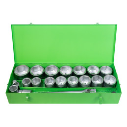 COFFRET MÉTALLIQUE DE 21 PIÈCES AVEC DOUILLES HEXAGONALES 1" – FINITION ZINGUÉE