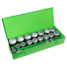 COFFRET MÉTALLIQUE DE 21 PIÈCES AVEC DOUILLES HEXAGONALES 1" – FINITION ZINGUÉE