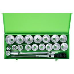 COFFRET MÉTALLIQUE DE 21 PIÈCES AVEC DOUILLES HEXAGONALES 1" – FINITION ZINGUÉE