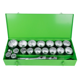 COFFRET MÉTALLIQUE DE 21 PIÈCES AVEC DOUILLES 12 PANS 1" – FINITION ZINGUÉE