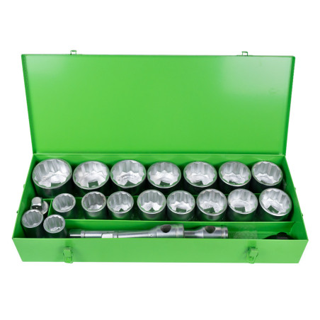 COFFRET MÉTALLIQUE DE 21 PIÈCES AVEC DOUILLES 12 PANS 1" – FINITION ZINGUÉE