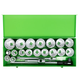 COFFRET MÉTALLIQUE DE 21 PIÈCES AVEC DOUILLES 12 PANS 1" – FINITION ZINGUÉE