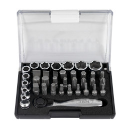 MINI COFFRET DE 37 EMBOUTS ET DOUILLES AVEC CLIQUET 1/4