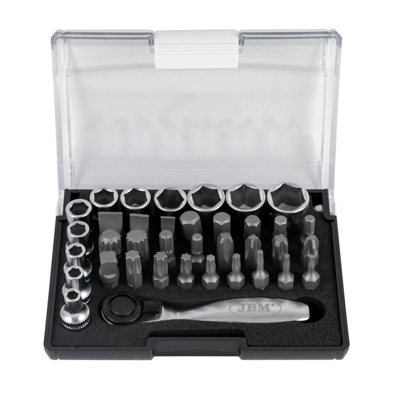MINI COFFRET DE 37 EMBOUTS ET DOUILLES AVEC CLIQUET 1/4 MINI COFFRET DE 37 EMBOUTS ET DOUILLES AVEC CLIQUET 1/4