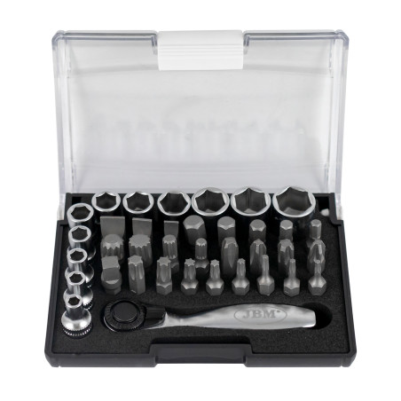 MINI COFFRET DE 37 EMBOUTS ET DOUILLES AVEC CLIQUET 1/4