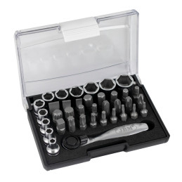 MINI COFFRET DE 37 EMBOUTS ET DOUILLES AVEC CLIQUET 1/4