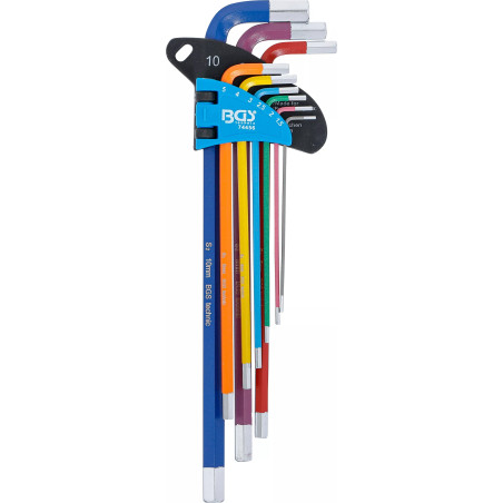 Jeu de clés allen | multicolore | extra longues | six pans femelle 1,5 - 10 mm | 9 pièces