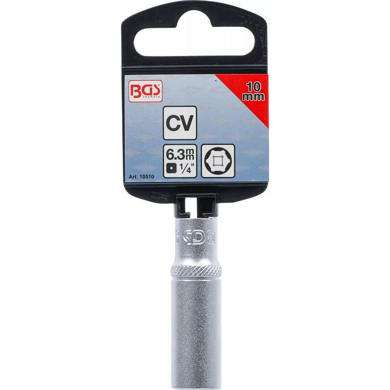 Douille pour clé, six pans, longue | 6,3 mm (1/4") | 10 mm