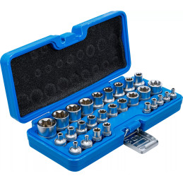 Jeu de douilles, profil E | 6,3 mm (1/4") / 12,5 mm (1/2") | E4 - E24 | 28 pièces