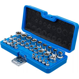 Jeu de douilles, profil E | 6,3 mm (1/4") / 12,5 mm (1/2") | E4 - E24 | 28 pièces