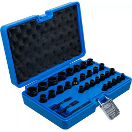 Jeu de douilles spiralées/extracteur de vis | 6,3 mm (1/4") / 10 mm (3/8") | métriques et pouces | 32 pièces