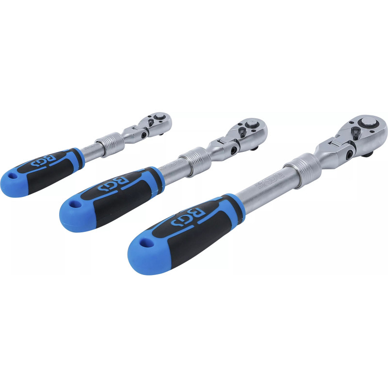 Jeu de cliquets réversible | extensible, inclinable | 6,3 mm (1/4") - 10 mm (3/8") - 12,5 mm (1/2") | 3 pièces