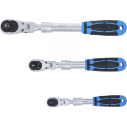Jeu de cliquets réversible | extensible, inclinable | 6,3 mm (1/4") - 10 mm (3/8") - 12,5 mm (1/2") | 3 pièces