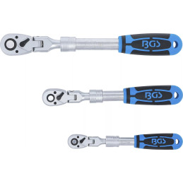 Jeu de cliquets réversible | extensible, inclinable | 6,3 mm (1/4") - 10 mm (3/8") - 12,5 mm (1/2") | 3 pièces