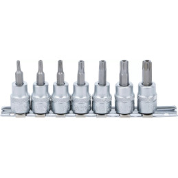 Jeu de douilles à embouts | 10 mm (3/8") | Profil T (pour Torx) avec perçage T15 - T50 | 7 pièces