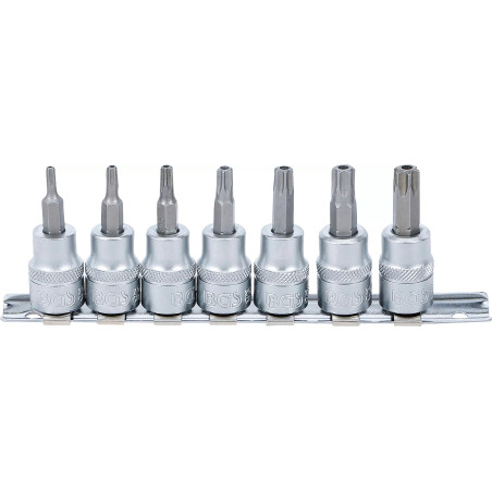 Jeu de douilles à embouts | 10 mm (3/8") | Profil T (pour Torx) avec perçage T15 - T50 | 7 pièces