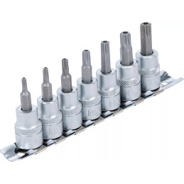 Jeu de douilles à embouts | 10 mm (3/8") | Profil T (pour Torx) avec perçage T15 - T50 | 7 pièces