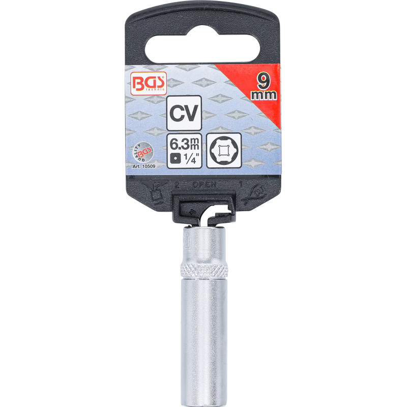 Douille pour clé, six pans, longue | 6,3 mm (1/4") | 9 mm