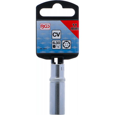 Douille pour clé, six pans, longue | 6,3 mm (1/4") | 11 mm