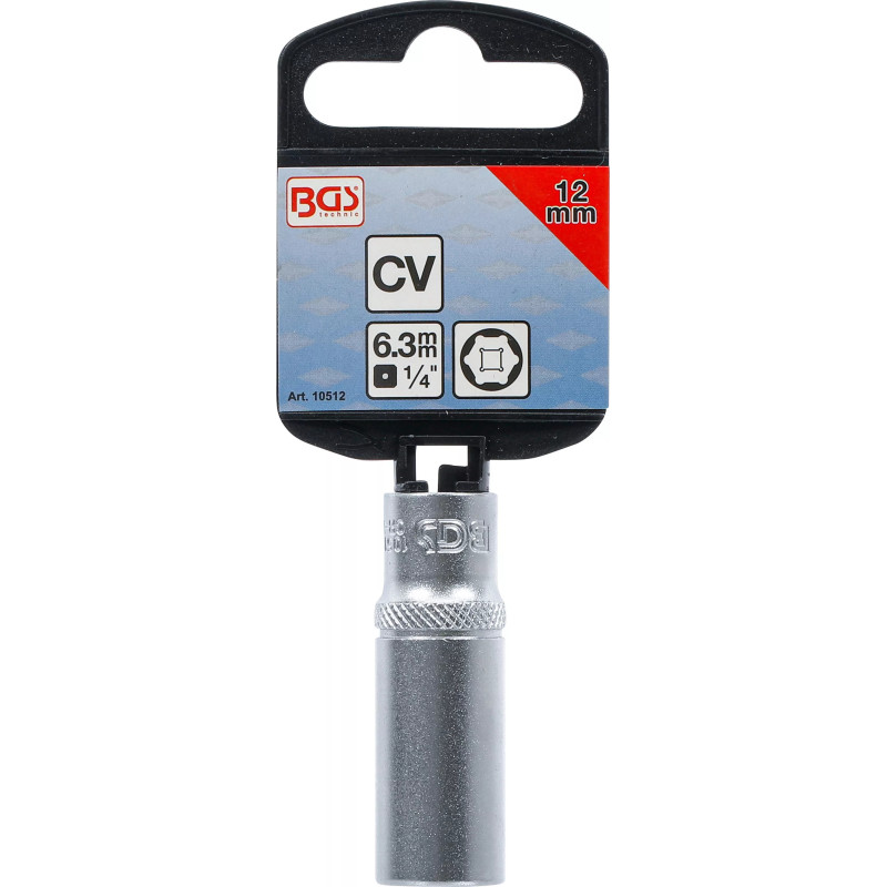 Douille pour clé, six pans, longue | 6,3 mm (1/4") | 12 mm