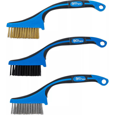 Assortiment de brosses | nylon, laiton, acier inoxydable | 165 mm | 3 piéces