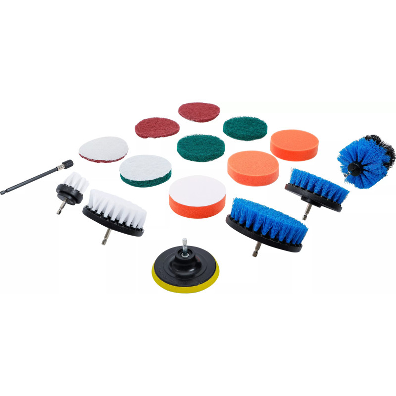 Jeu de disques de polissage et ponçage et d’embouts à brosse | pour perceuses | 16 pcs.