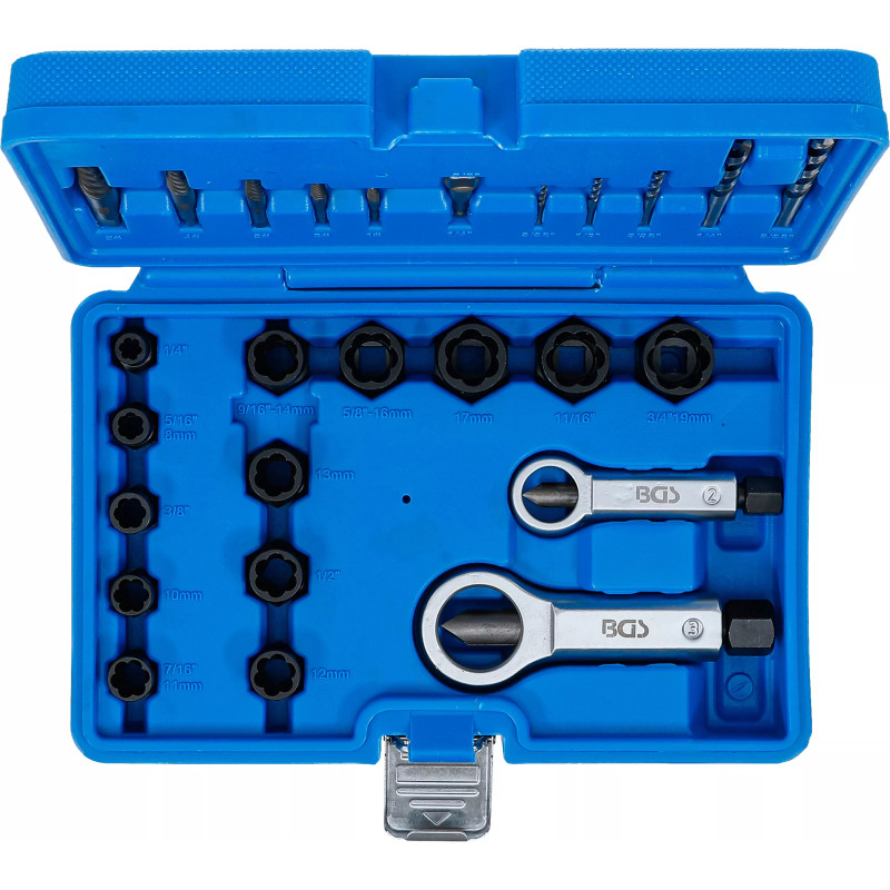 Douille à profil spiralé / jeu d'extracteur de vis et de casse-écrous | 26 pcs.