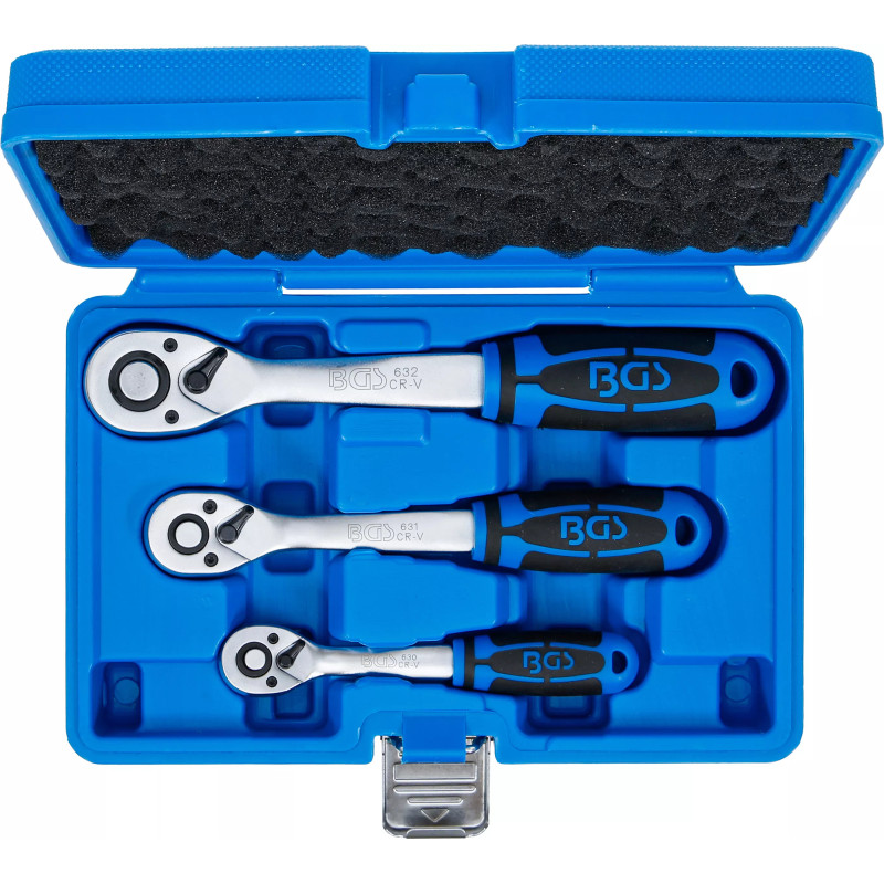 Jeu de cliquets | denture fine | 6,3 mm (1/4") - 10 mm (3/8") - 12,5 mm (1/2") | 3 pièces