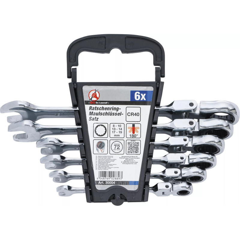 Jeu de clés mixtes à cliquet | têtes flexibles | 8 - 19 mm | 6 pièces