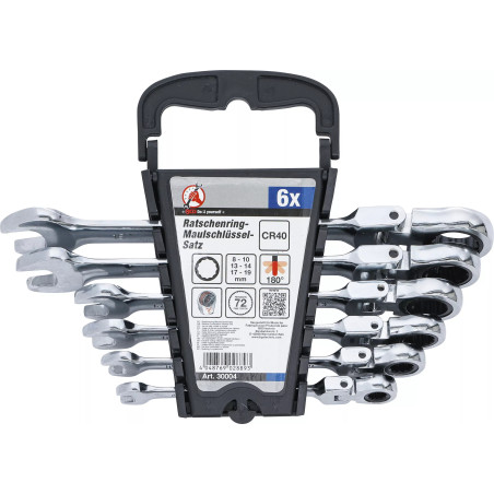 Jeu de clés mixtes à cliquet | têtes flexibles | 8 - 19 mm | 6 pièces