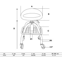 Siège d’atelier | avec 4 roulettes | réglable en hauteur | 540 - 680 mm