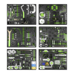 SERVANTE À 7 TIROIRS, VERTE, AVEC JEU D’OUTILS POUR RÉGLER LA SYNCHRONISATION