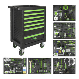 SERVANTE À 7 TIROIRS, VERTE, AVEC JEU D’OUTILS POUR RÉGLER LA SYNCHRONISATION