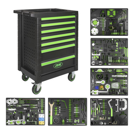 SERVANTE À 7 TIROIRS, VERTE, AVEC JEU D’OUTILS POUR RÉGLER LA SYNCHRONISATION