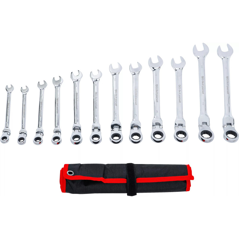 Jeu de clés mixtes à cliquet | têtes flexibles | 8 - 19 mm | 12 pièces