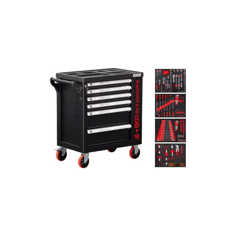 Servante d’atelier | 6 tiroirs | 1 porte latérale | avec 158 outils