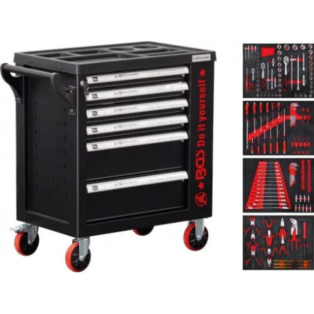 Servante d’atelier | 6 tiroirs | 1 porte latérale | avec 158 outils