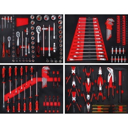 Servante d’atelier | 6 tiroirs | 1 porte latérale | avec 158 outils