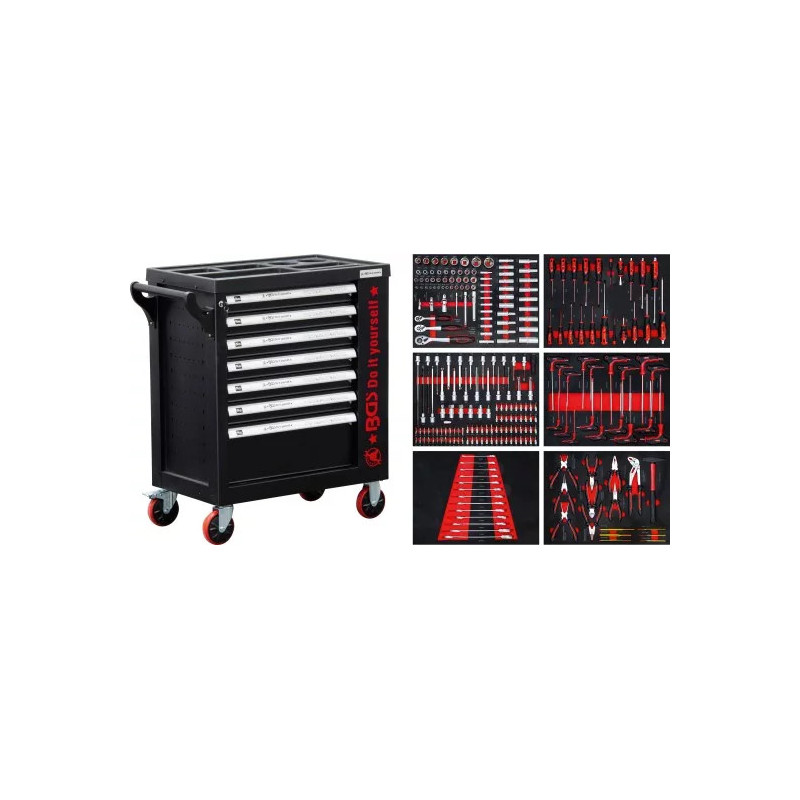 Servante d’atelier | 7 tiroirs, 1 porte latérale | avec 250 outils