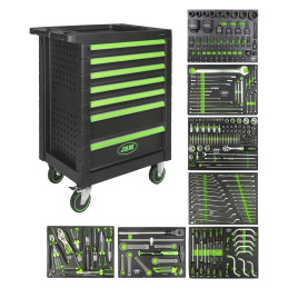 CHARIOT À OUTILS À 7 TIROIRS - VERT - SPÉCIAL POUR CAMIONS