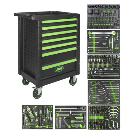 CHARIOT À OUTILS À 7 TIROIRS - VERT - SPÉCIAL POUR CAMIONS