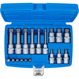 Jeu de douilles à embouts | 6,3 mm (1/4") / 12,5 mm (1/2") | Denture multiple intérieure (pour XZN) | 18 pièces