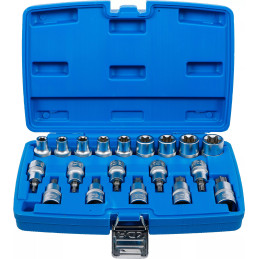 Jeu de douilles à embouts / de clé à douille | 12,5 mm (1/2") | Profil E/profil T (pour Torx)/Profil E | 19 pièces