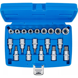 Jeu de douilles à embouts / de clé à douille | 12,5 mm (1/2") | Profil E/profil T (pour Torx)/Profil E | 19 pièces